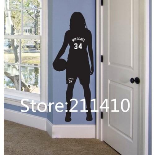 Personalized Name & Number Basketball Wall Stickers Sport Room Decor Girls Basketball Wall Art Decals Glasses Door Decor A268