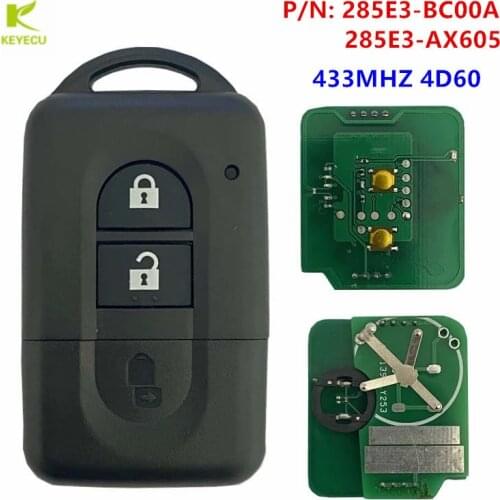 KEYECU Replacement Keyless Remote key 2Button 433MHz 4D60 Chip for Nissan Micra X-trail Note NV200 TIIDA 285E3AX605 / 285E3BC00A