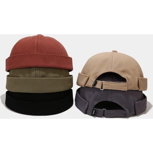 New Velcro Adjustable Melon Cap Solid Color Vintage Skull Cap Fashion Hip Hop Unisex Spring Autumn Beanies MenS Hat