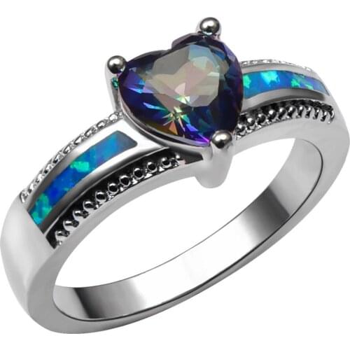 Blue Fire Opal With Rose Rainbow Crystal Zircon 925 Sterling Silver Ring Beautiful Jewelry Size 6 7 8 9 10 R1399