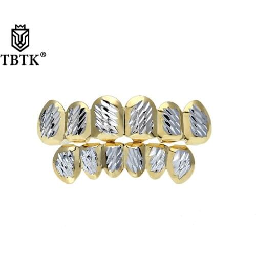 TBTK Refined Double Color Caps Water Pattern Copper Dental Grills Cosplay Gift Trendy Man Body Jewelry Teeth Braces Grillz Men