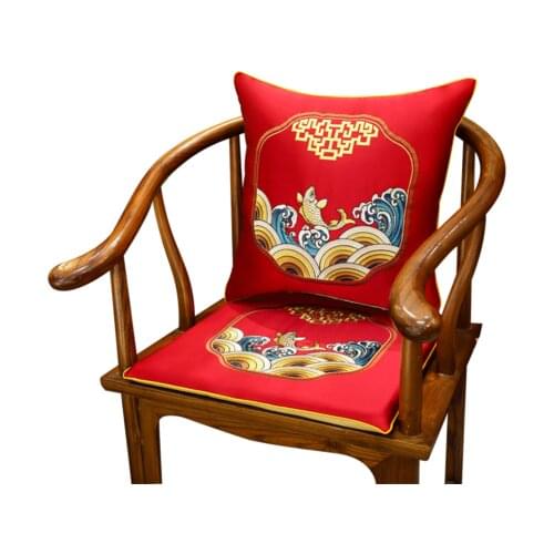 Fine Embroidery Fish Chinese Seat Pad Back Cushion Luxury Office Home Decor Anti-Slip Mat Dining Chair Armchair Lumbar Pillow