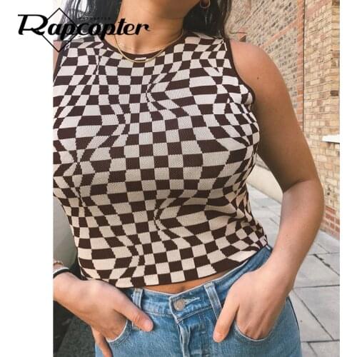 Rapcopter Plaid Vintage Camis y2k Crop Top Knitwear Sleeveless Skinny Corset Top Women 2021 New Trendy Tank Top Harajuku Sweats