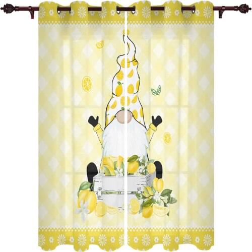 French Window Curtains Lemon Gnome Yellow Plaid Living Dining Room Kids Bedroom Screens Modern Luxury Home Decor Curtains