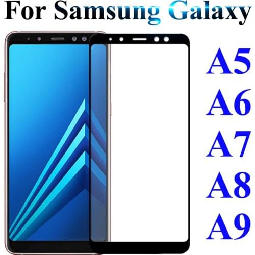 Protective glass on for samsung galaxy a5 a6 a7 a8 a9 2018 screenprotector samsun galax a 5 6 7 8 9 tempered armor samsyng sheet