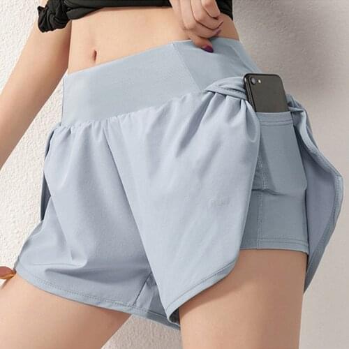 2021 New Summer Fake 2 Pieces Shorts Skirts Women Split Side With Pocket Beach Running Fitness Sports Quick-drying Casual Shorts