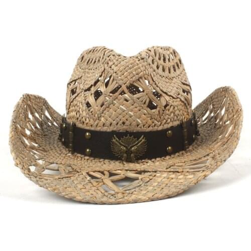 Womem Men Western Cowboy Hat For Gentleman Summer Beach Sun Sombrero Hombre Lifeguard Hats Handmad Weave 23 Stlye Size56-58CM