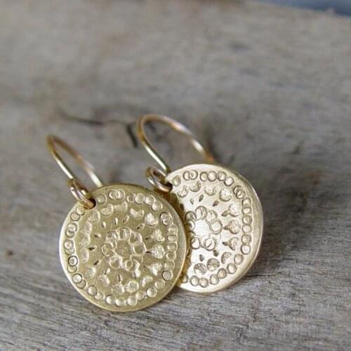Disc Circle Earrings Gold Plated Mandala Dangle Pendant Earrings for Women Female Fashion Jewelry bijoux Drop shipping