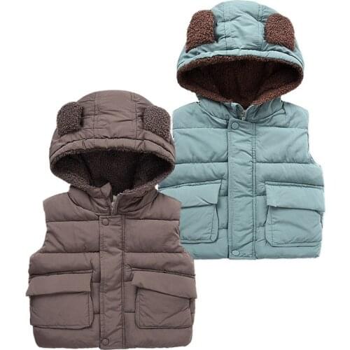 Autumn Winter New Toddler Girl Vest Sleeveless Pure Color With Hooded Outdoor Coats Casual Boys Zipper Jackets For Children
