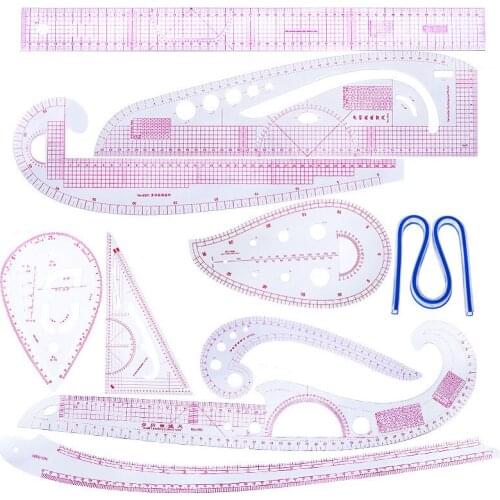 10pcs/set Sewing Tailor French Curve Rulers Drawing Line Measure Clothing Patchwork DIY Crafts Curve Measure Ruler