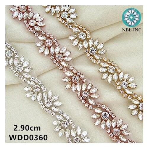 10 yards) Bridal silver rhinestone applique trim rose gold beaded crystal trim iron on for wedding dress WDD0360