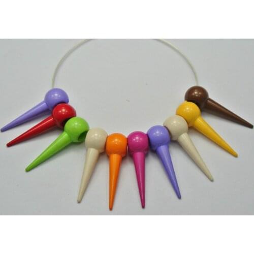 100 Mixed Bubblegum Color Acrylic Spike Pointy Beads Charm 30X10mm For Hoop Earrings