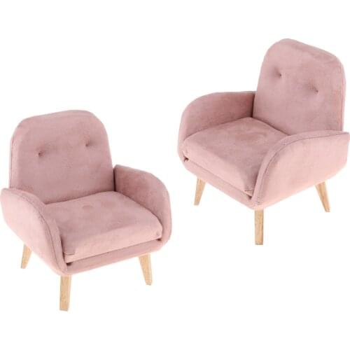 2pcs 1/6 Pink Velvet Sofa Chair for Dollhouse Living Room or Bedroom Decor, 12inch Dolls Accessories, Furniture for Blythe
