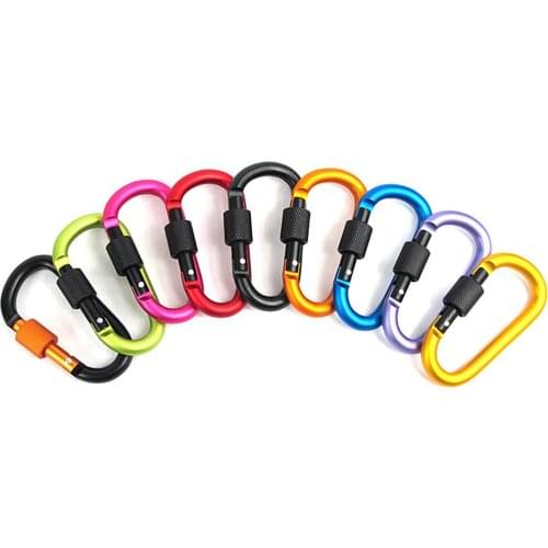 9 Pack Aluminum Alloy D-ring Locking Carabiner Clip Keychain Set with Steel Wire Ring Outdoor Camping Hiking Equipment Tool