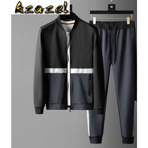 Azazel Stand Collar Mens Sets 2 Pieces Luxury Splicing Design Casual Sport Zipper Male Suits Fashion Slim Fit Man Sweatshirts