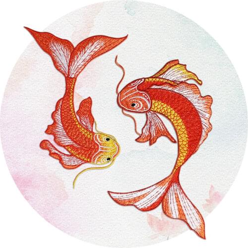AHYONNIEX Large and Small Black Golden Red Fish Embroidered Patches Sew On Stickers for Clothing Applique DIY Accessories