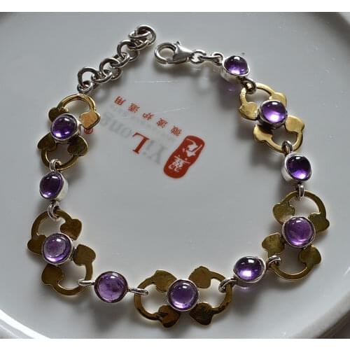 Hand Made Genuine Amethyst CAP Bracelet 100% 925 Sterling Silver BR0047