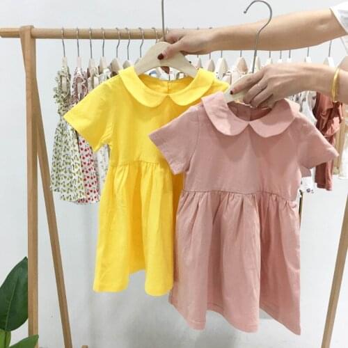 Girl Dresses Brand 2019 Summer New Baby Girl Peter Pan Collar Dress Kids Girls Party Clothing Toddler Girls Lovely A-line Dress