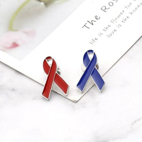 Red Blue Ribbon Brooch World HIV AIDS Day And Ocean Conservation Association Promotion Logo Brooch Jeans Shirt Bag Jewelry
