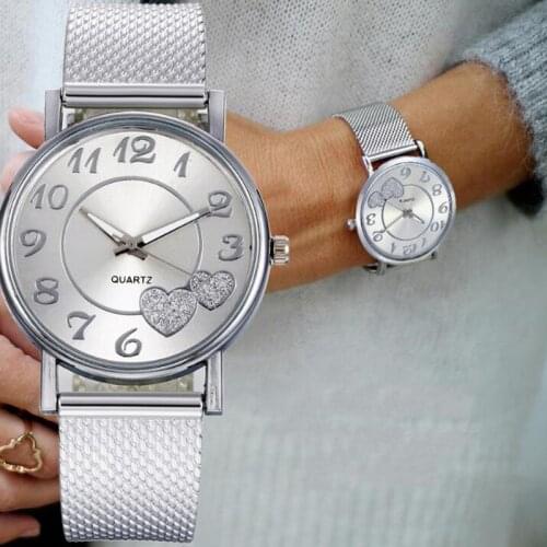 Women Watches Top Brand Luxury Fashion Crystal Ladies Wristwatches Metal Silver Mesh Strap Female Quartz Watch