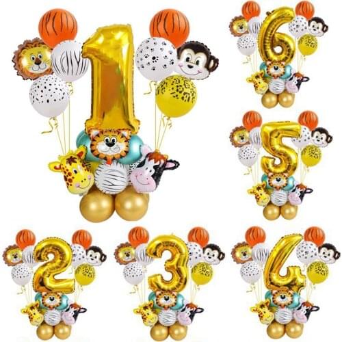 Number Balloon Jungle Animal Baloons 1st 2nd Birthday Safari Party Globos First Birthday Party Decor Kids Baby Shower Ballon