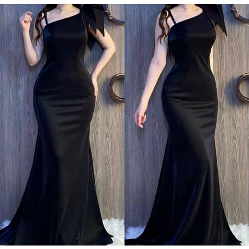 Elegant Spahetti Satin One Shoulder Mermaid Black Prom Dresses schwarz Robe De Soiree Formal Zipper Back Party Dresses for Women