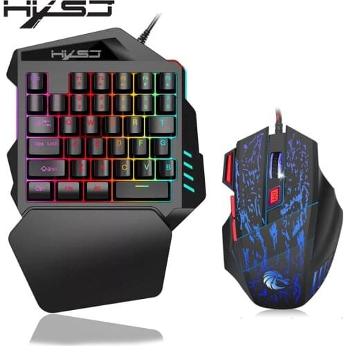 HXSJ J50 One-Handed Gaming Keyboard 35 Keys LED Backlight Wired Gaming Mouse with Breathing Light 7 Button Keyboard Mouse Combo