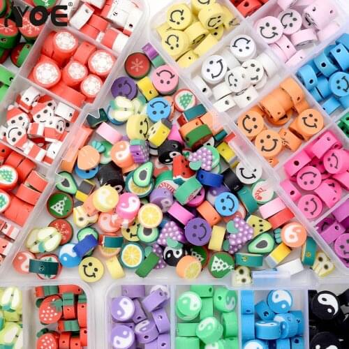 IYOE 150pcs Fruit Tai Chi Smiley Clay Beads Set Christmas Polymer Clay Beads Kit For Jewelry Making Bracelet Necklace Hairpin