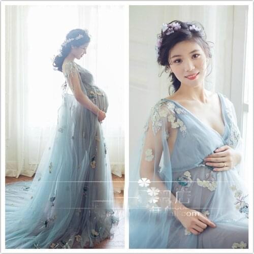 Korean version the tail dress Maternity Photography Props Pregnancy Dress Photography maxi dress For Photo Shoot Pregnant Women
