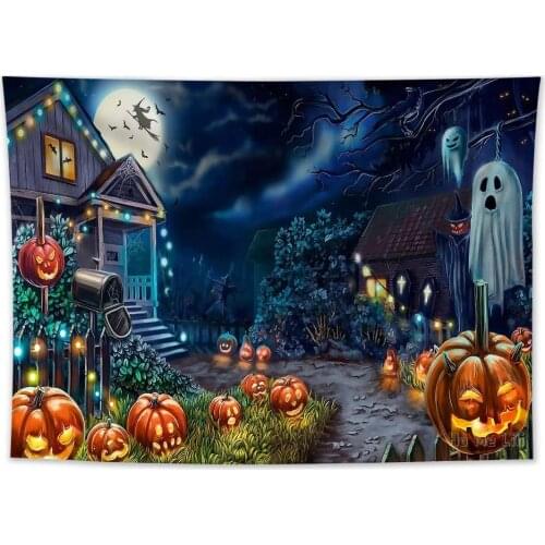 Haunted Gothic Castle Tapestry Funny Halloween Wall Hanging Horror Ghost Witch lantern party Decor