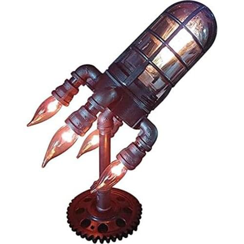 Creative Rocket Ship Lamp Steampunk Industrial Style Desk Night Lamp Decoration Bedside Table Light for Bedroom Decor Xmas Gift