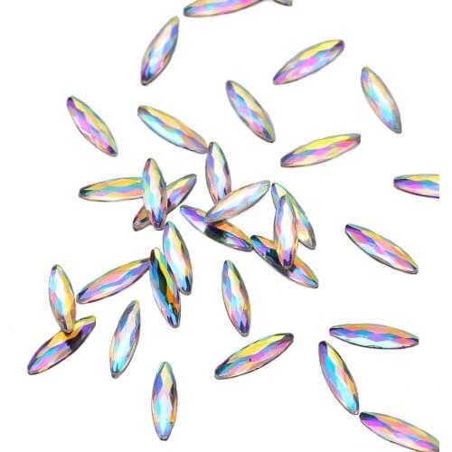 30pcs Horse Eye Shape 3*11mm Crystal AB Flat Back Fancy Nail Art Crystal Rhinestones For Wedding Personality Design Beads