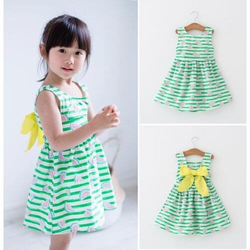 Girls Summer Clothing,Girl Stripe Dress Kids Watermelon Dress Back V Big Bow Dress Kids Cotton Vest dress Children Clothes
