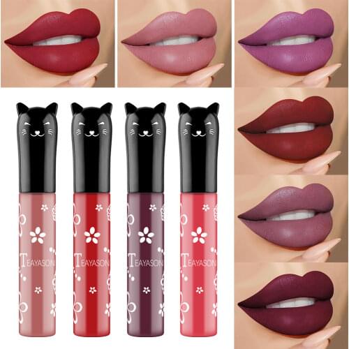 Teayason matte lip gloss 12 colors cute cat lip tattoo waterproof long lasting batom nude brown vampire liquid lipstick AM084