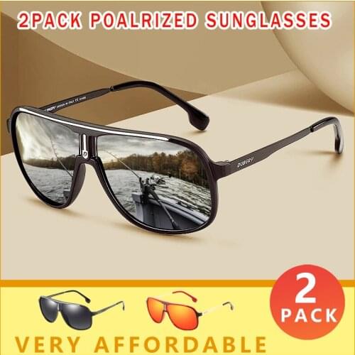 2 PACK DUBERY Pilot Polarized Sunglasses Men Fashion Sport Style Sun Glasses 100% UV Protection Lens Outdoor Travel Goggles CE
