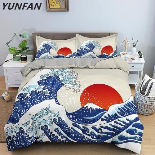 Wave Duvet Cover Set Sea Ocean Waves Nautical Bedding Set Ukiyoe Themed Decorative Comforter Cover Quilt Cover