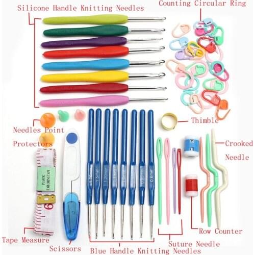 57 in 1 DIY 16 Sizes Crochet Hooks Knitting Needles Set Home Use Sewing Tool Craft Case Crochet Agulha Set Weaving Sewing Tool