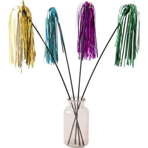 2021 New Cat Toys Feather Wand Kitten Cat Teaser Turkey Feather Interactive Stick Toy Wire Chaser Wand Toy Random Color 1Pcs