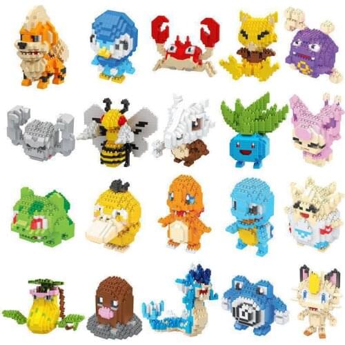 2021 New Small Building Pokemon Blocks Small Cartoon Picachu Animal Model Education Game Graphics Bricks Pokemon Toys