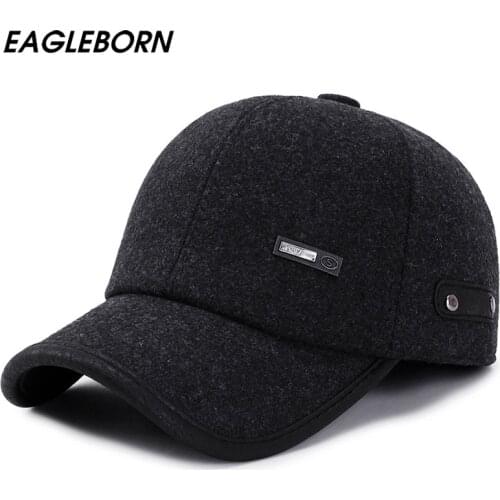 2021 New Winter Men Caps Dad Hat Snapback Baseball Cap Felt Thicken Russian Hat Winter Tab Caps Mens Hats and Caps EAGLEBORN
