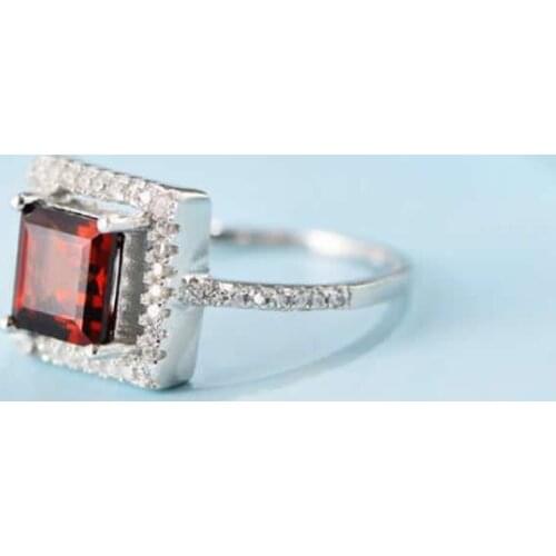 New Real S925 Silver Ring Women Square Red zircon Ring Engagement Ring