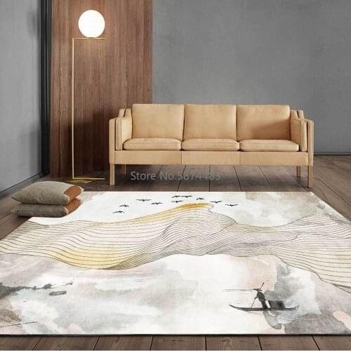 New Chinese Style Abstract Line Ink Yellow Landscape Chinese Style Kitchen Living Room Bedroom Bedside Carpet