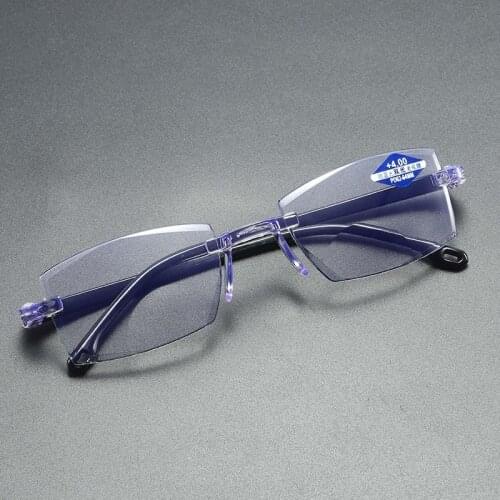 HERVI 2021 Men Women Rimless Reading Glasses Anti Blue Light Zoom Double light Eyewear Presbyopic Glasses +150 +200 +300