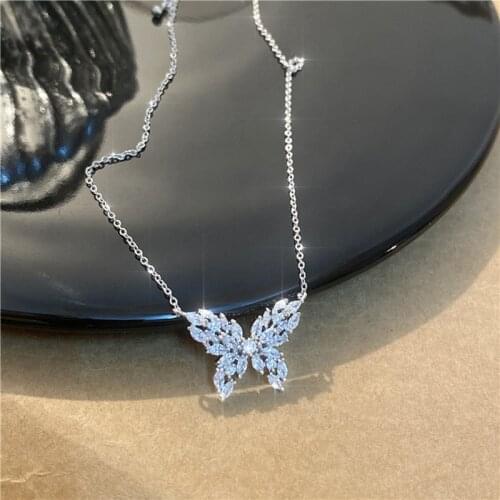 Ins Hot Sale Luxury Top Quality Butterfly Necklace for Women Romantic Bling Cubic Zircon Collar Delicate Kolye Jewelry Pendant