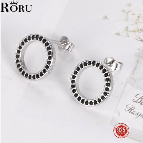 100% 925 Sterling Silver Earrings Retro Cool Black Zircon Round Stud Earrings Gift Fine Jewelry for Women Party Earrings