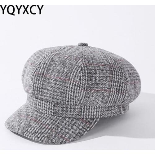 YQYXCY Hats For Women Winter Autumn Plaid Octagonal Newsboy Cap Men Unisex Retro British Painter Gorras Casquette Vintage Bonnet