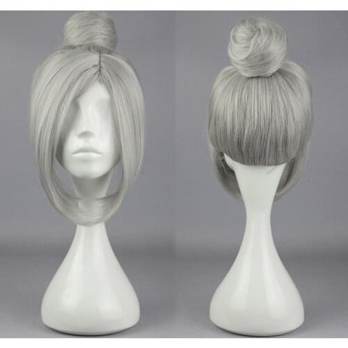Prison School Meiko Shiraki Short Silver Gray With Bun Heat Resistant Cosplay Costume Wig