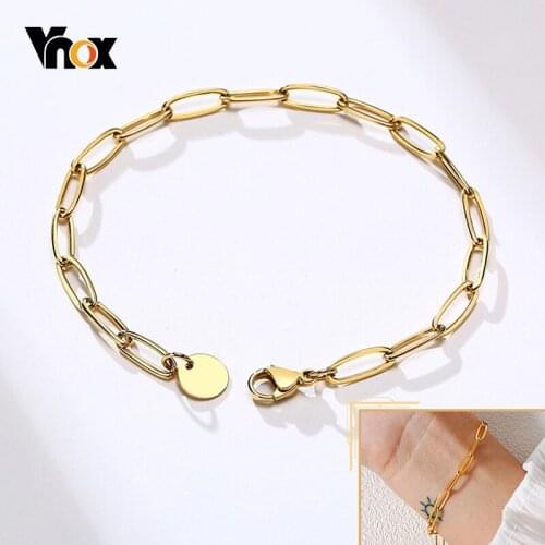 Vnox Women Chic Rectangle Chain Bracelets for Lady Birthday Gifts Jewelry Gold Tone Stainless Steel Metal Link Chain Accessory