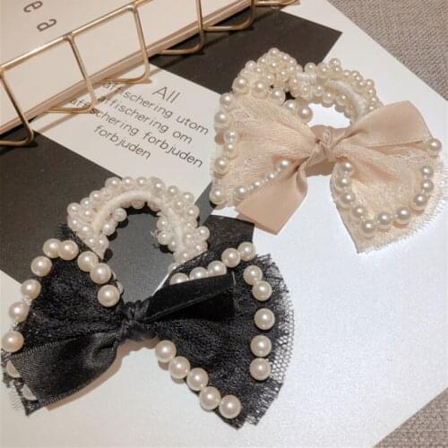 Hairpin-Hair Accessories-New Lace Pearl Hairband Hair Accessories Womens Knotted Bow Hairband