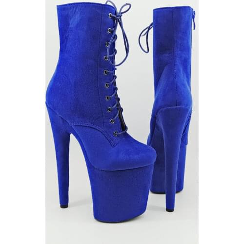 Leecabe Suede Blue 20CM/8inches Pole dancing shoes High Heel platform Boots closed toe Pole Dance booties